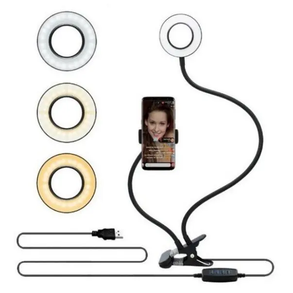 LED Selfie Ring Light with 8cm Alloy Aluminum Stand, USB Power, D10s Adjustable Brightness for Live Streaming & Makeup (Mobile Phone Selfie Accessory)