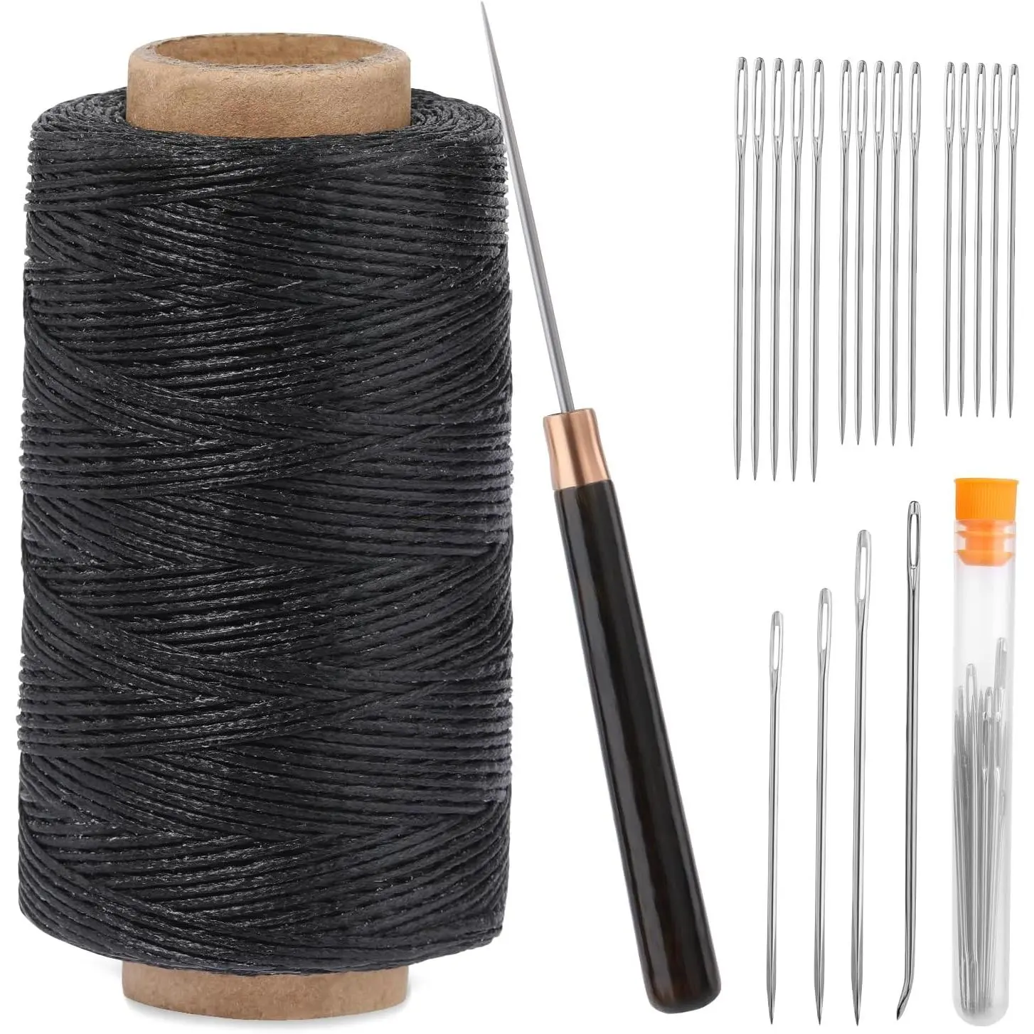 Upholstery Repair Sewing Thread Kit, 273 Yards Waxed Thread  Straight Awl, Heavy Duty Wax String Sewing Kit for Upholstery Repair Leather Crafting DIY Stitching (Black)
