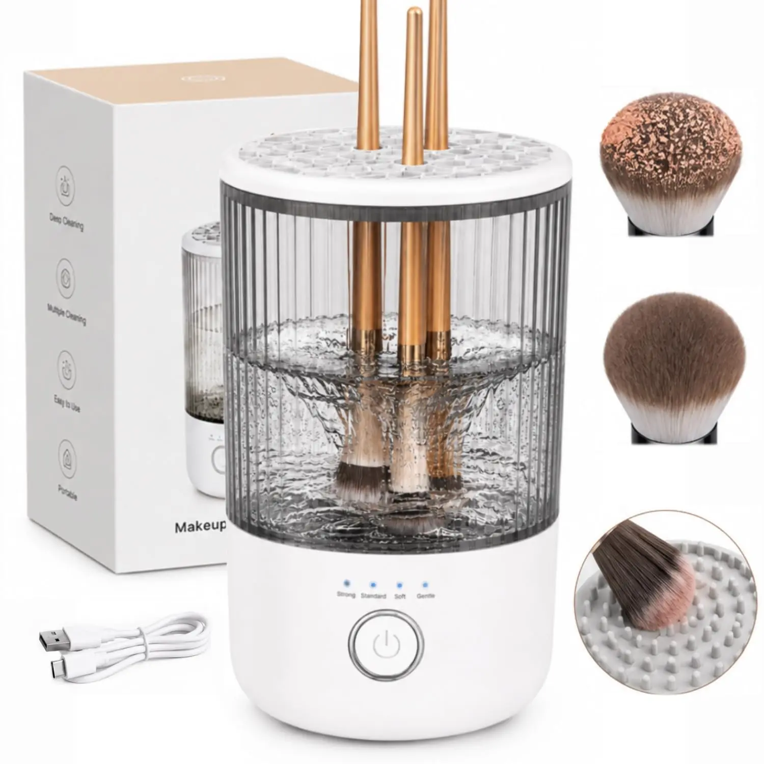 Automatic Electric Makeup Brush Cleaner Machine, Deep Cleaning Washer with Solution, Portable USB Rechargeable Wireless Device