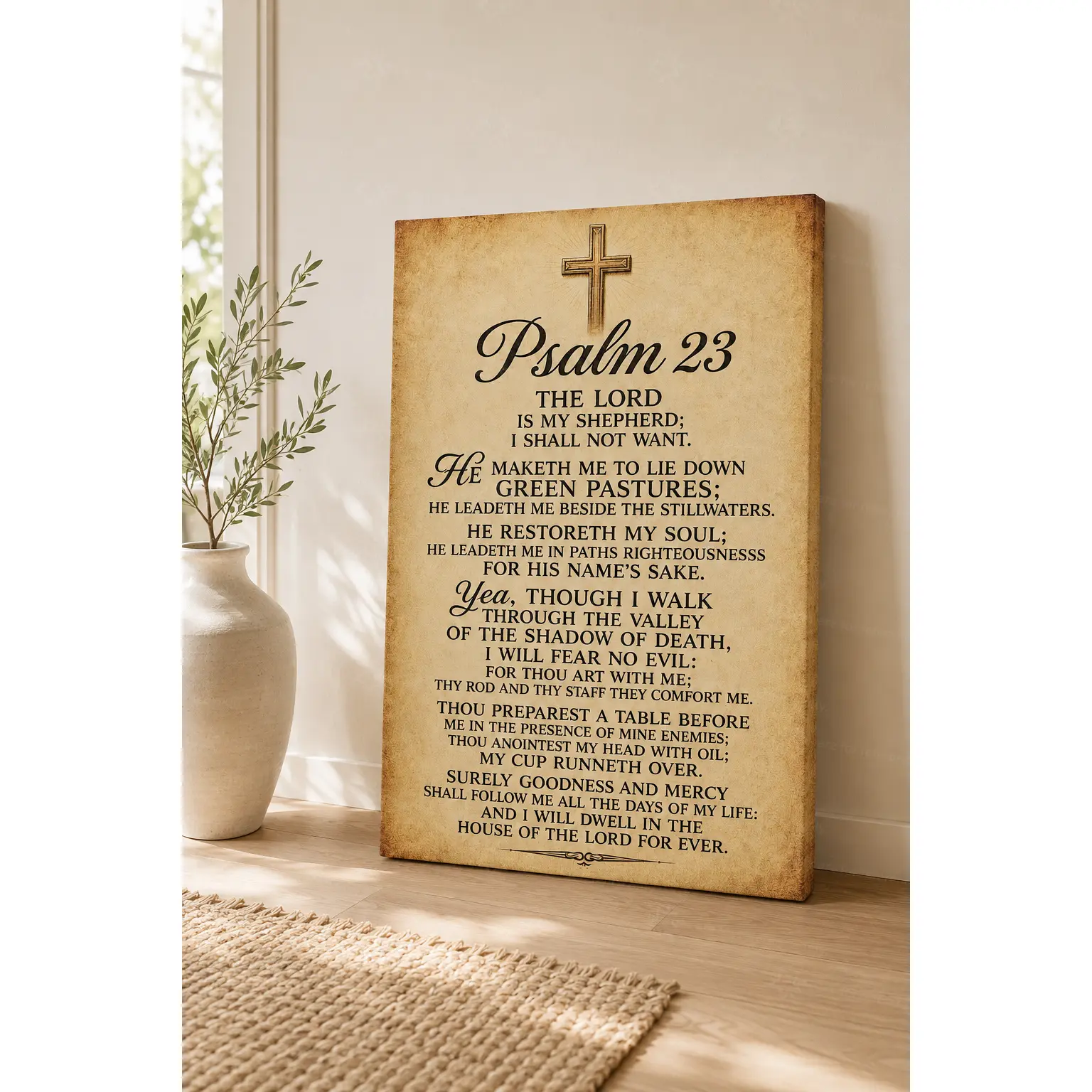 Psalm 23 Faithful Verse Christian Scripture Wall Art Canvas Print, Vintage Typography Decoration for Living Room, Rustic Religious Gift, Multi-Size Scratch-Resistant Unframed/Framed Canvas Wrap Poster