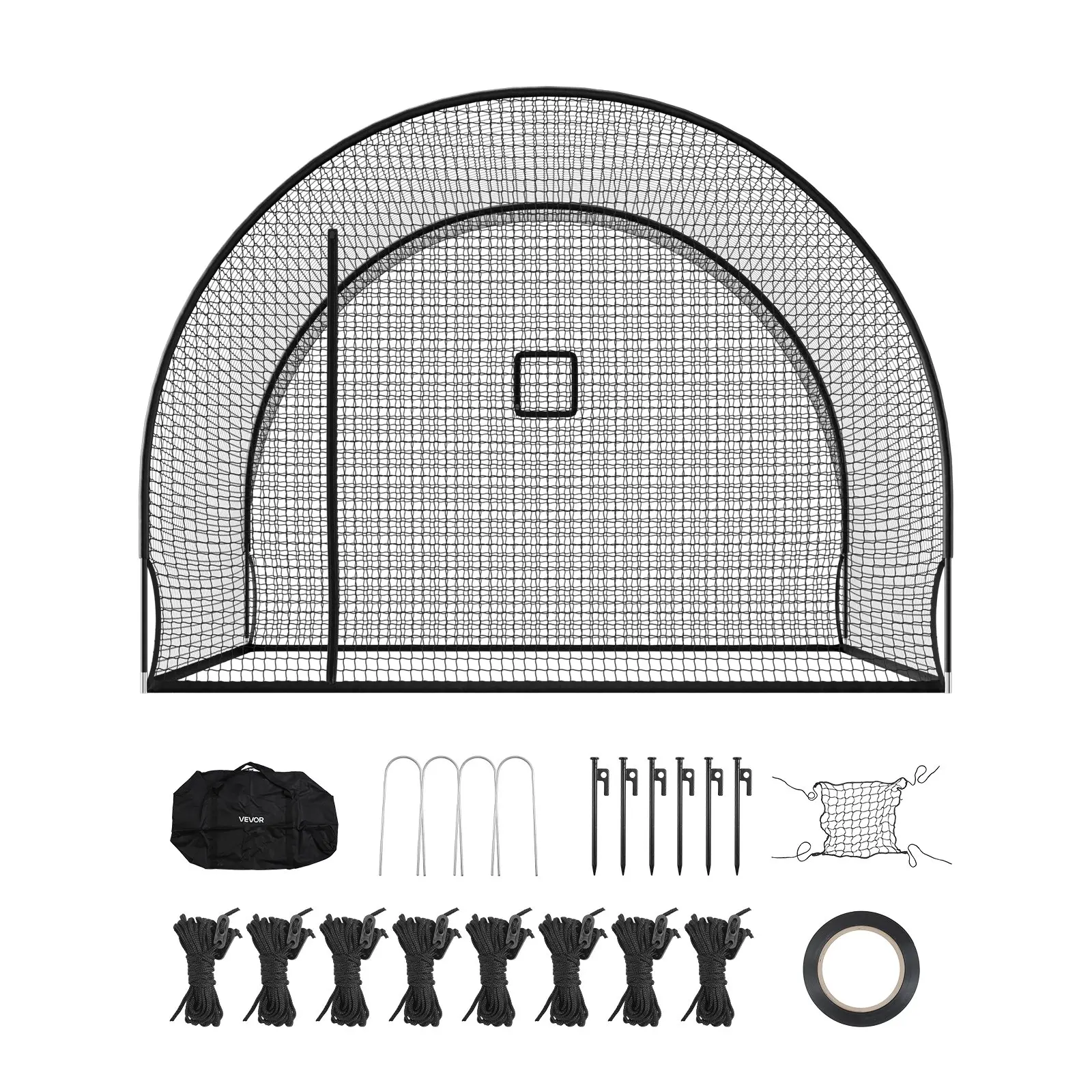 【DealsForYouDays】VEVOR Baseball Batting Cage, 12.0 x 10.2 x 7.6 FT Freestanding Portable Batting Cage, Hitting Cages with 4-Ply Knotless Polyester & Pitching Machine Opening, Battings Cages Netting for Indoor Outdoor