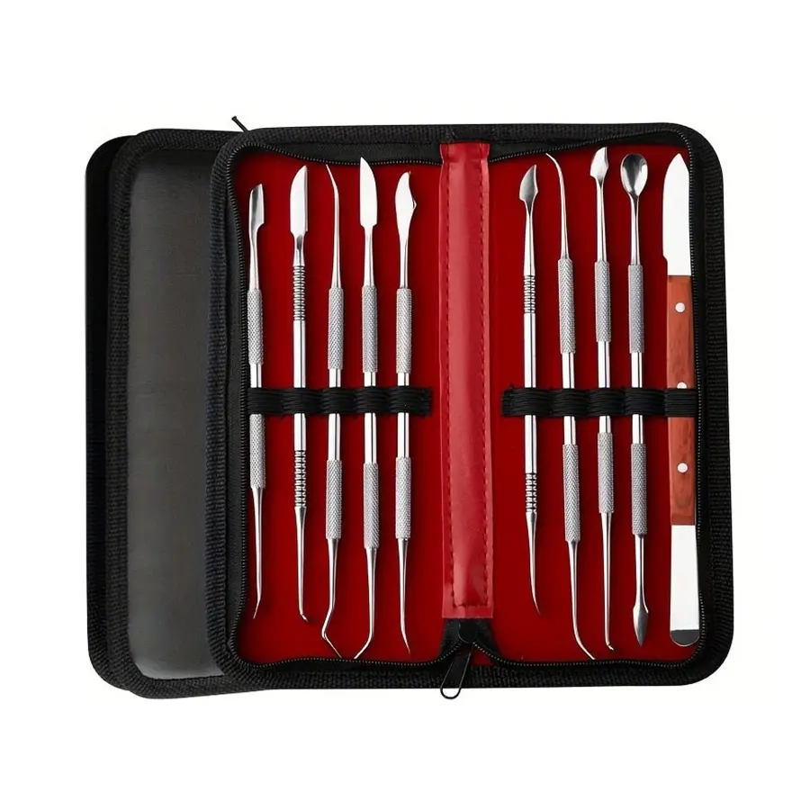 10-Piece Stainless Steel Carving Knife Set, Portable Handheld Design, Non-Slip Handle, Ideal for Clay, Clay Art Items, Ceramics, Wax, DIY Crafts