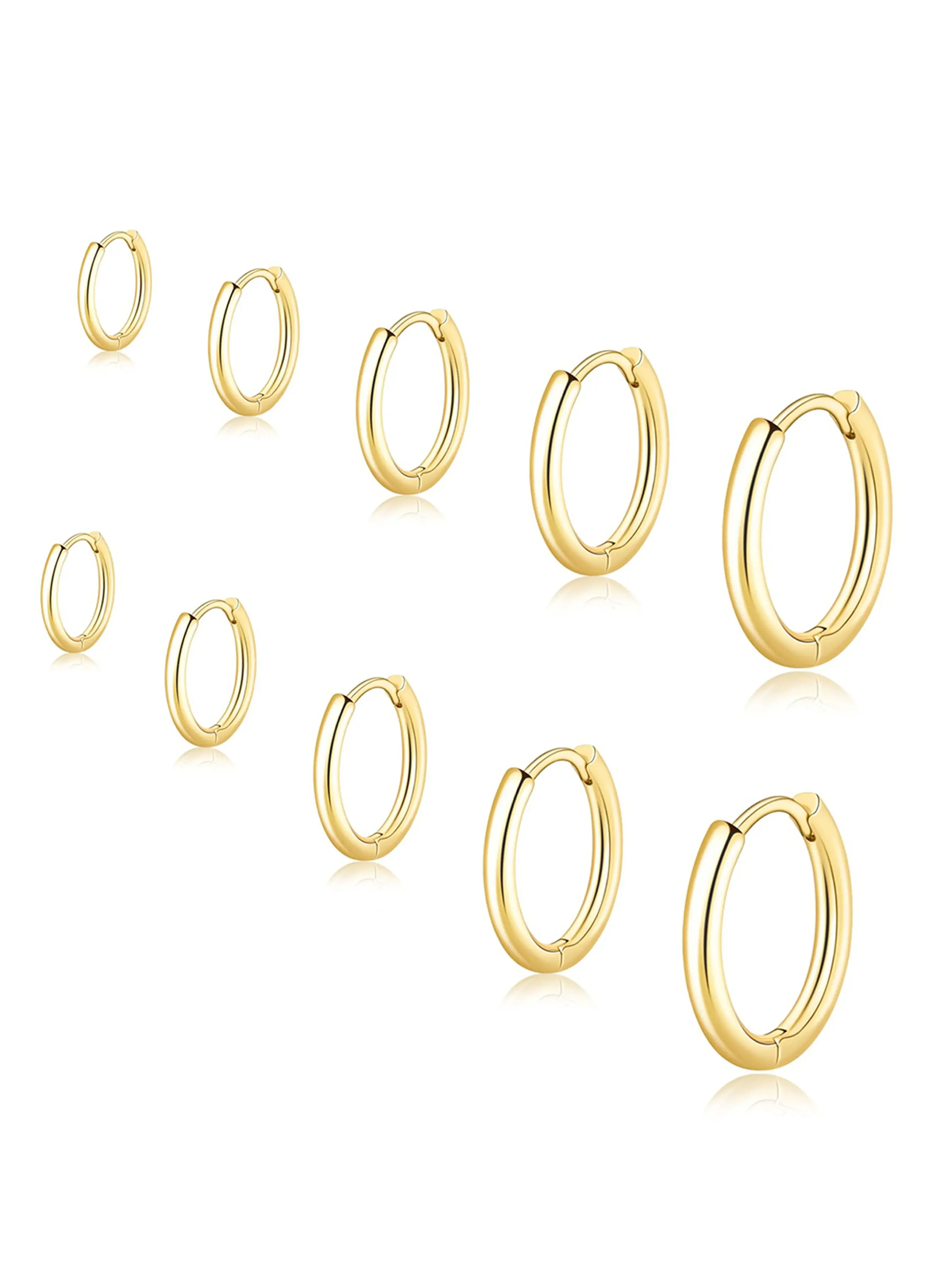 5Pairs Stainless Steel Hoop Earrings Set for Women Men Gold Silver Small Huggie Hoop Earrings Hypoallergenic Cartilage Piercing Jewelry Multi-size Earrings Hoops