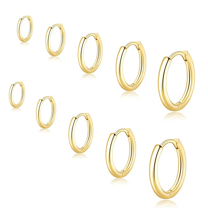 5Pairs Stainless Steel Hoop Earrings Set for Women Men Gold Silver Small Huggie Hoop Earrings Hypoallergenic Cartilage Piercing Jewelry Multi-size Earrings Hoops