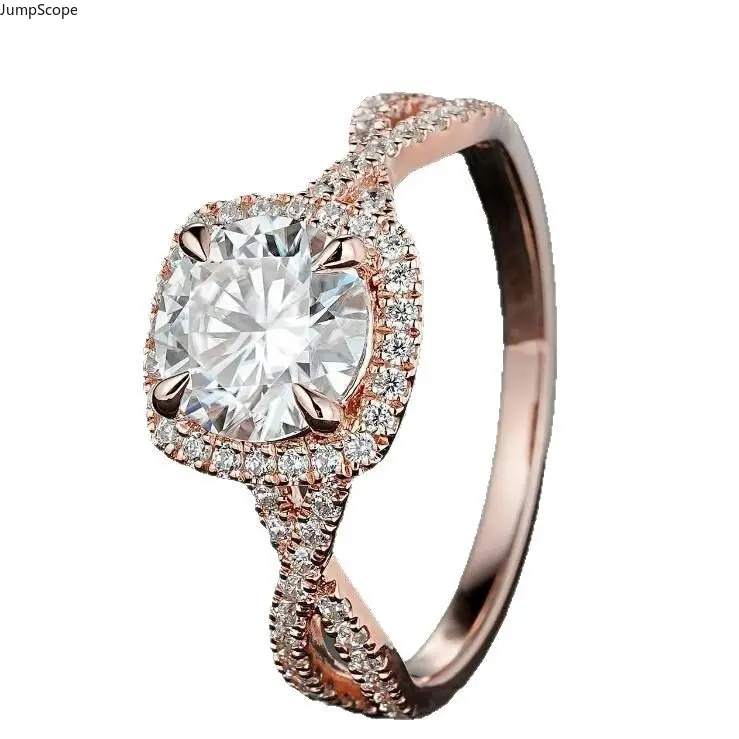 Women's Rose Gold Infinity-Twisted Shank Cushion Halo Cubic Zirconia Ring - Luxury Simulated Diamond Wedding Engagement Promise Band, Indoor Recreation Jewelry