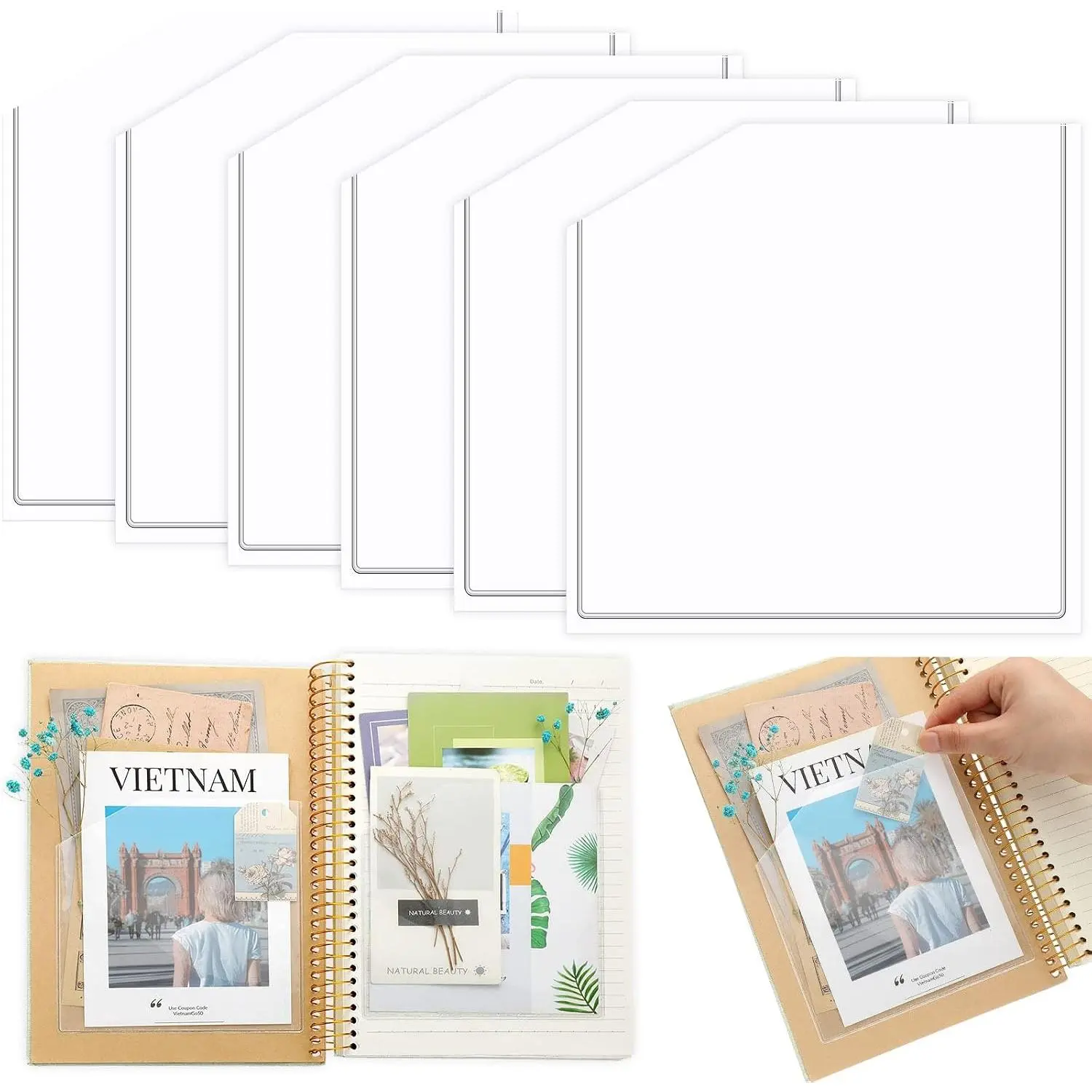 6 count Adhesive Clear Corner Pockets 6 x 6 Inch Sticky Pocket Sleeves Self Adhesive Planner Pockets Adds Extra Storage Space to Notebooks Folders Planner Accessories,  Office School