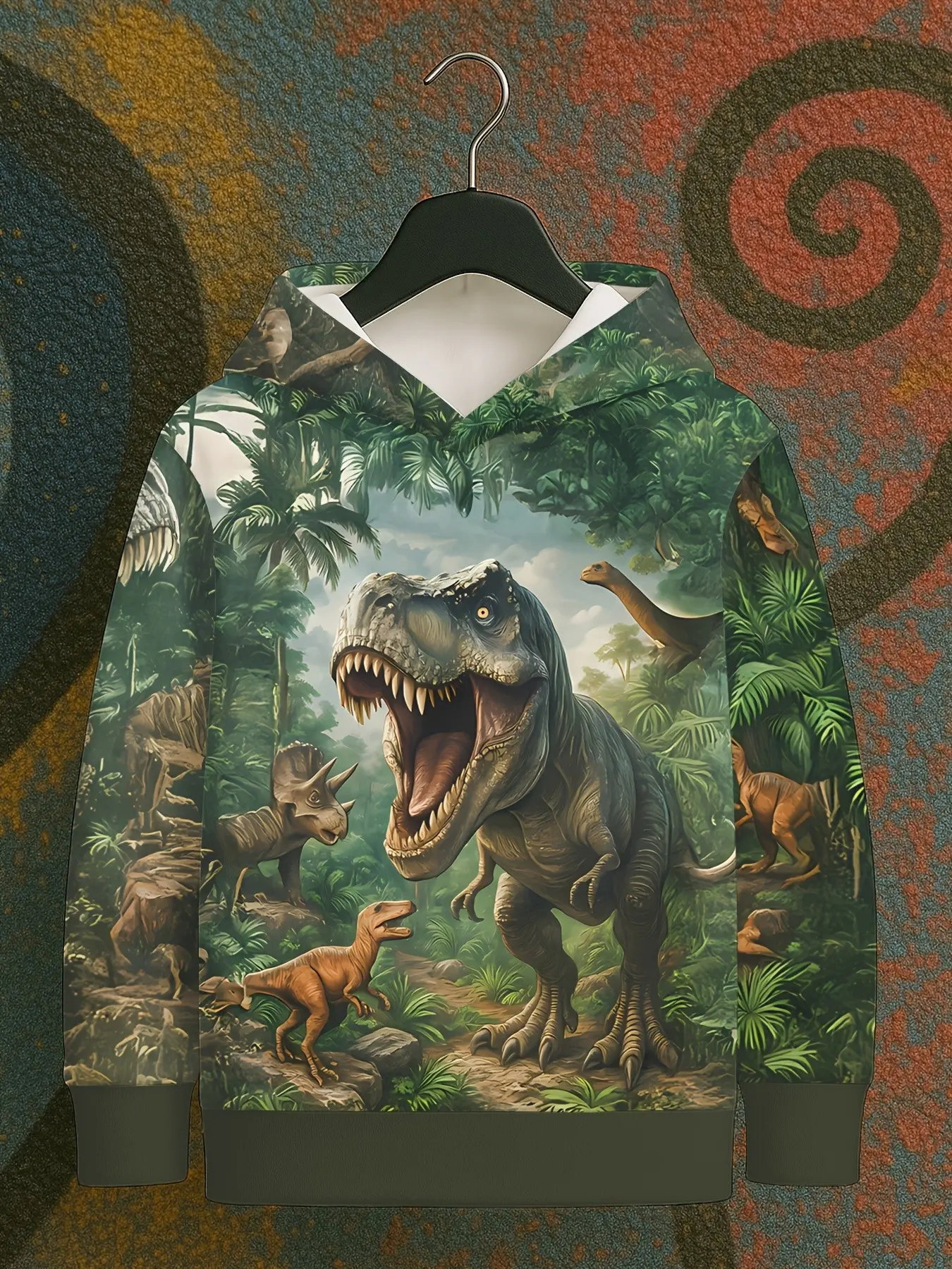 3D Printed Dinosaur Hoodie for Boys, Tyrannosaurus Rex Prehistoric Jungle Pattern, Cartoon Sweatshirt, Fall Winter Kids Gift