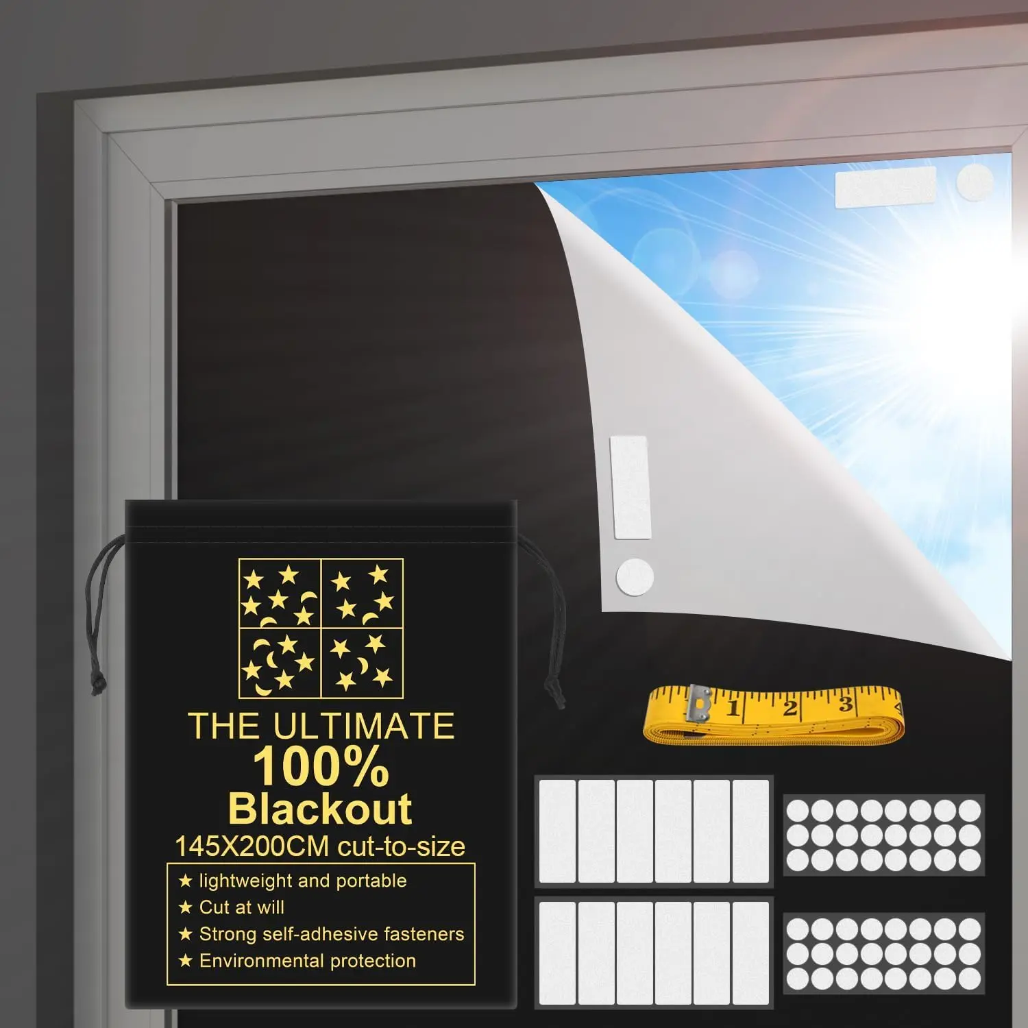Portable Blackout Shades (79"x57") - Modern Synthetic Fabric Temporary Window Curtains, Blackout Solution for Bedroom, Travel Use