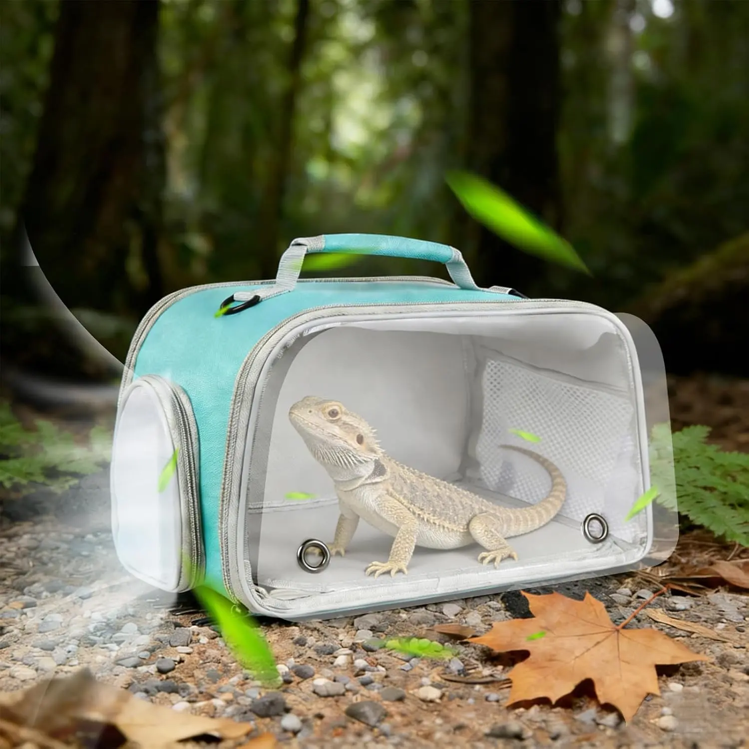 Scratch-Resistant Bearded Dragon Backpack Foldable Gecko Carrier Ventilation Travel Bag with Clear View Window  Carry Cage Options for Travel Hiking & Vet Visits