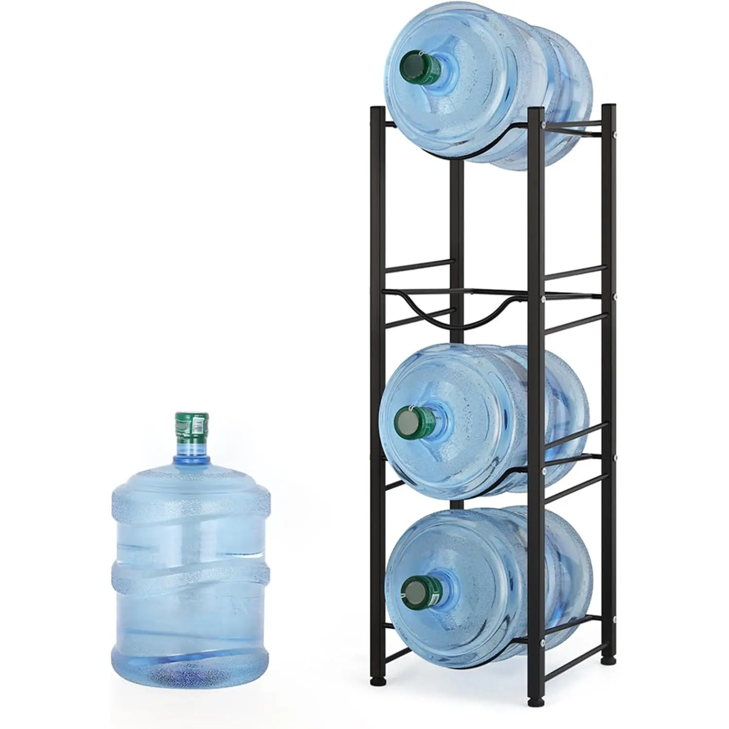 5 Gallon Water Bottle Holder 4 Tier Water Cooler Jug Stand Storage with 4 Slots for 5 Gal Water Dispenser Black Water Bottle Organizer Rack Metal for Office, Kitchen,