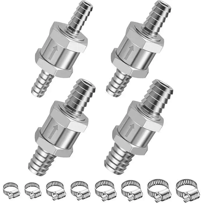 GJANSH 4 Packs Fuel One-Way Check Valve  – Aluminum Alloy Non-Return Valve 6mm OD Barb, Anti-Backflow for Diesel Gasoline Water Air Lines, Ideal for Marine Boat RV Generator Pump Fuel Systems