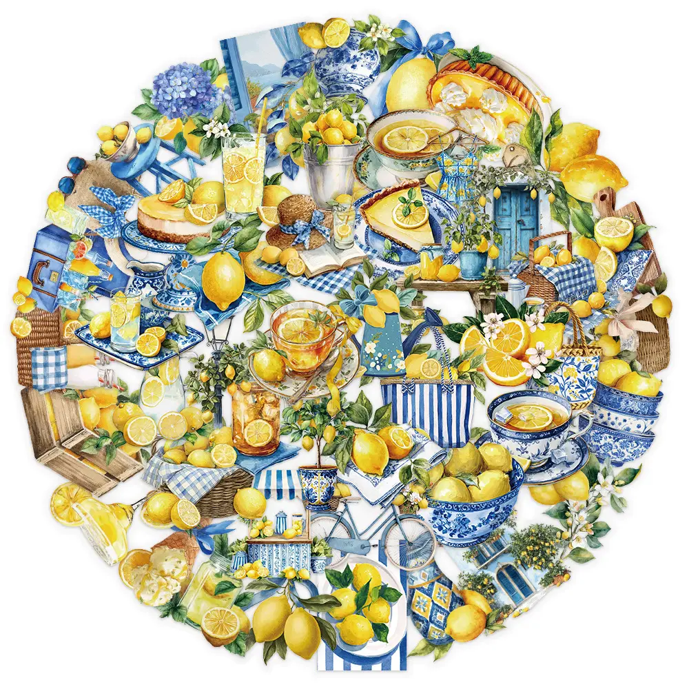 50pcs Summer Lemon Transparent PET Office Stickers/ Notebook Stickers, High-Value Gifts for Decorating Journals, Scrapbooks, Computers, Water Bottles, Cars, Etc.