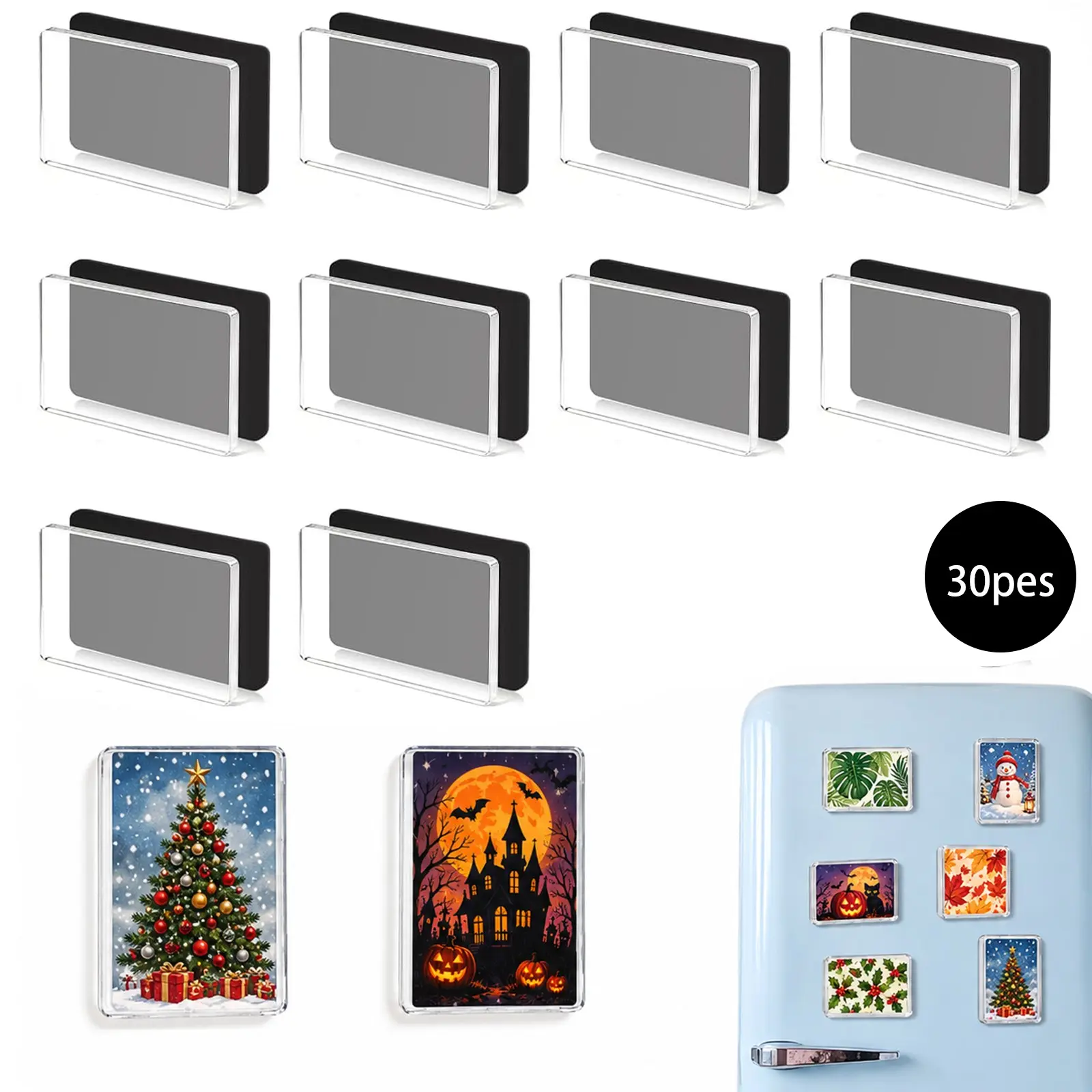 30 Piece Rectangular Transparent Acrylic DIY Magnet Set, Self-Adhesive Magnetic Frames for Kitchen, Classroom, Office, Party Decorations, Magnetic Picture Frames for Refrigerator