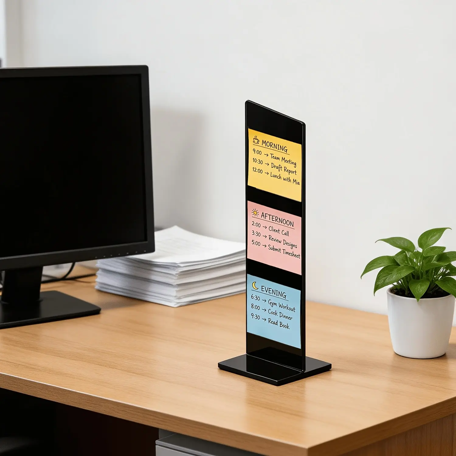 Portable Transparent Sticky Note Board with Stand, Computer Screen Memo Clip, Desktop Office Accessory, Wall Post, Desk Organizer