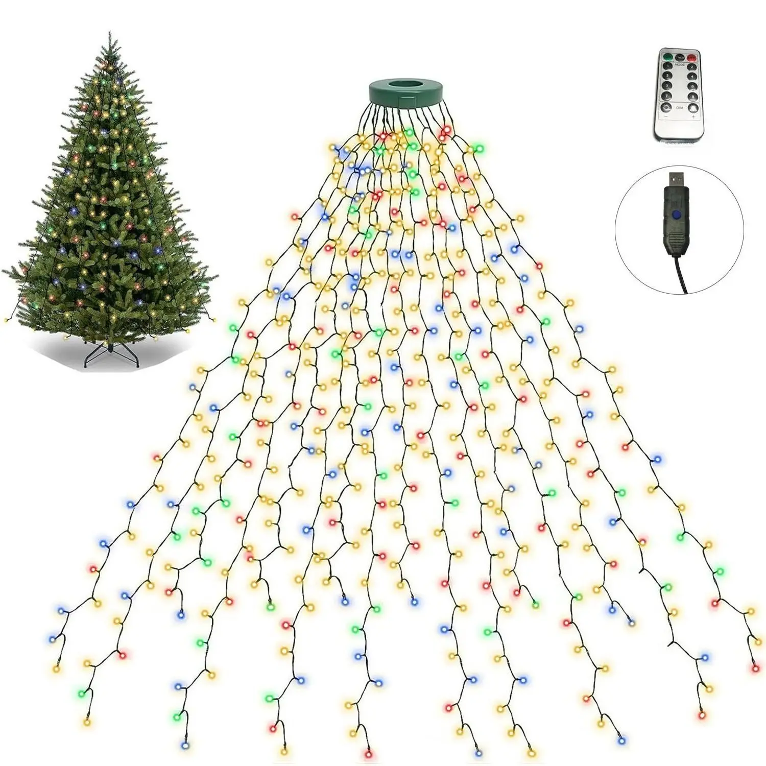 Christmas Tree Lights, 400led 16 Rows, 8 Modes, Suitable for 8-10 Foot Trees, Indoor Outdoor Decor, Holiday Decoration