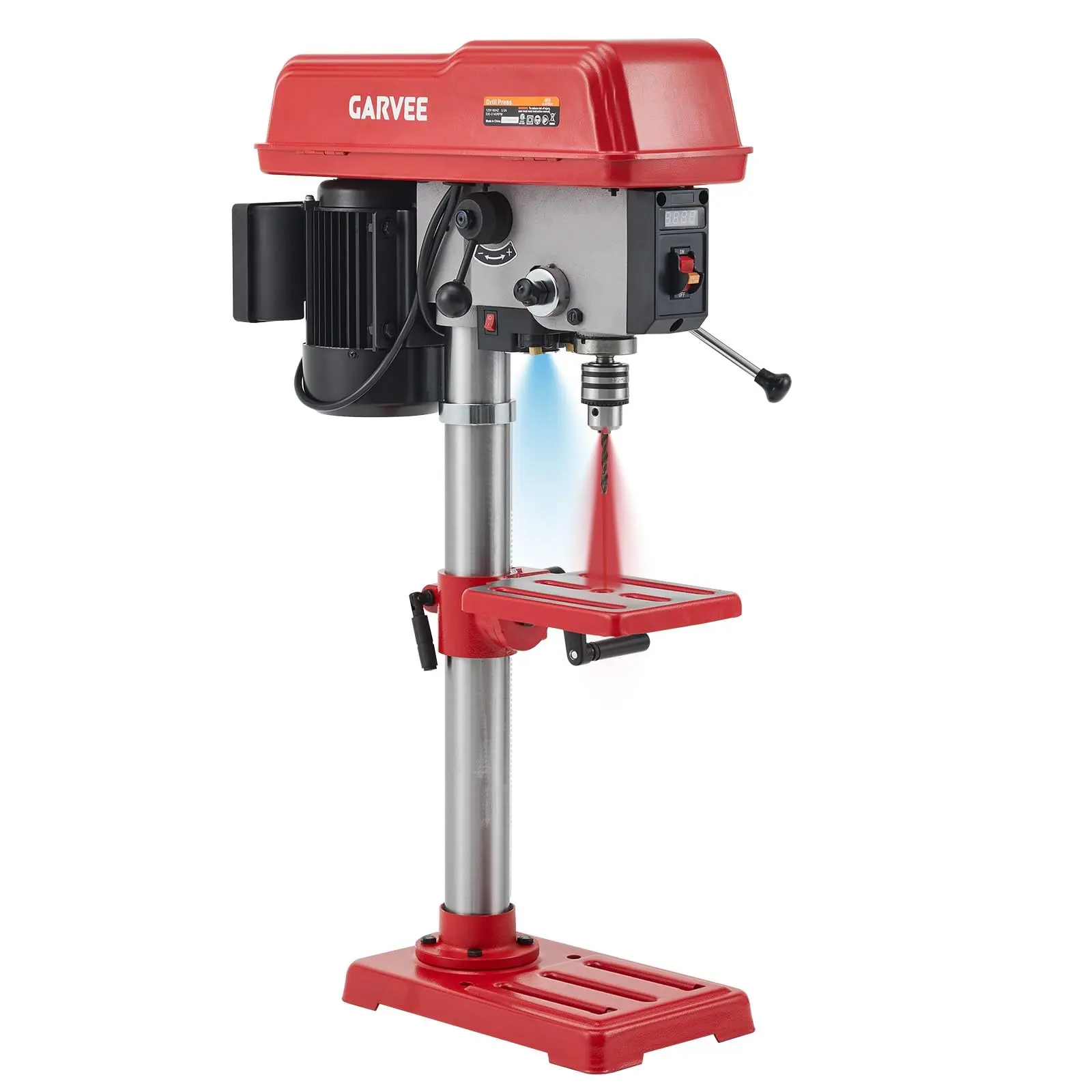 Garvee 10-Inch Benchtop Drill Press with 5A Variable Speed Motor, Equipped with LED Light and Laser for Precision Drilling