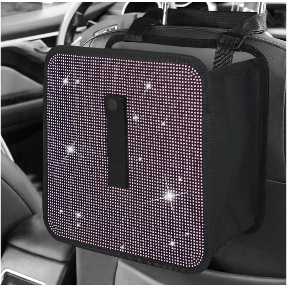 Foldable Trash Can, Bling Rhinestone Oxford Garbage Container   Organizer, Mini  Dustbin  Basket Leakproof Trash Bin for  Office Kitchen (Light )