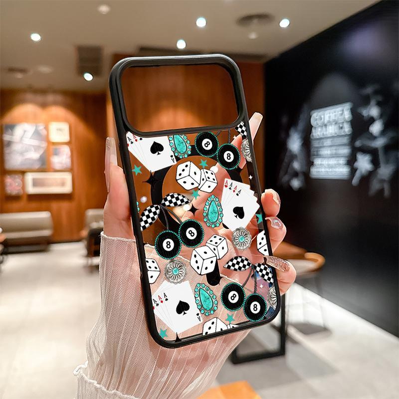 Western Bohemia No. 8 ball Cherry Playing cards Pattern Magnetic MagSafe Phone Case for iPhone 17 Air/16 Pro Max 15 Pro 14 13 12 11 Plus Shockproof Slim Protective Cover Casing