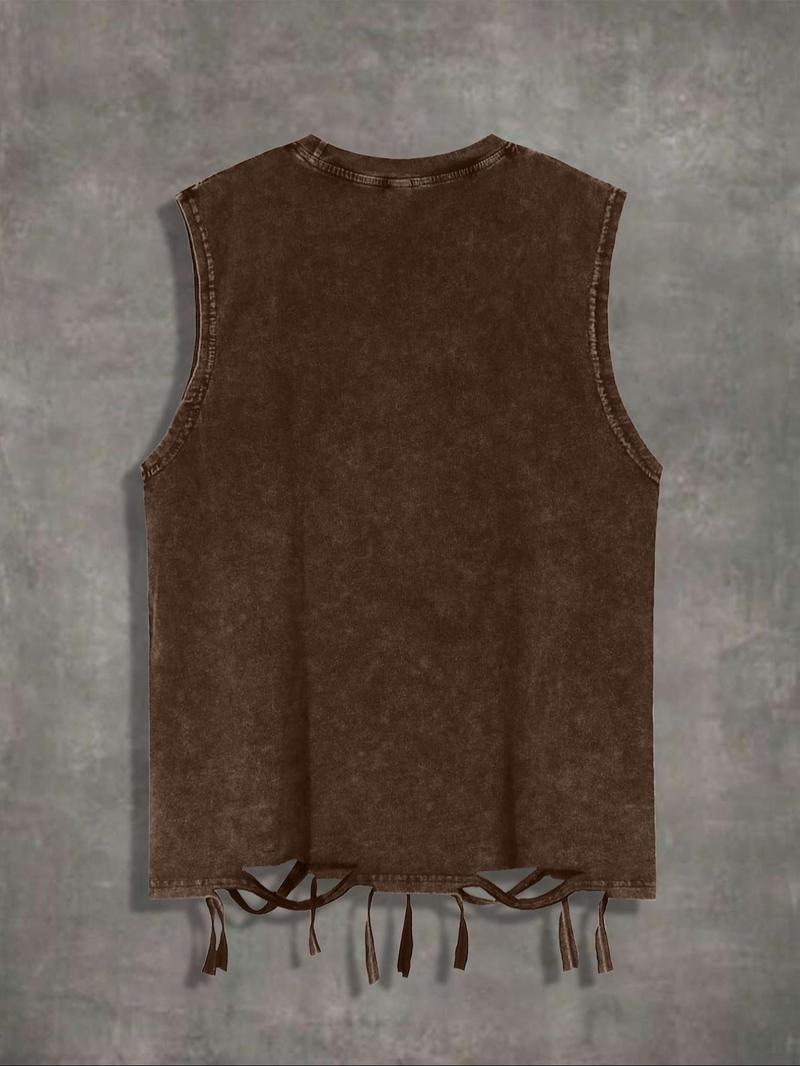 Men's Cartoon Lip Print Round Neck Tank Top, Regular Fit Street Fashion Casual Sleeveless Top for Summer, Men's Clothes for Daily Wear, Solid Sleeveless Menswear, Cotton Breathable Tank Tops, Streetwear Tank Vest