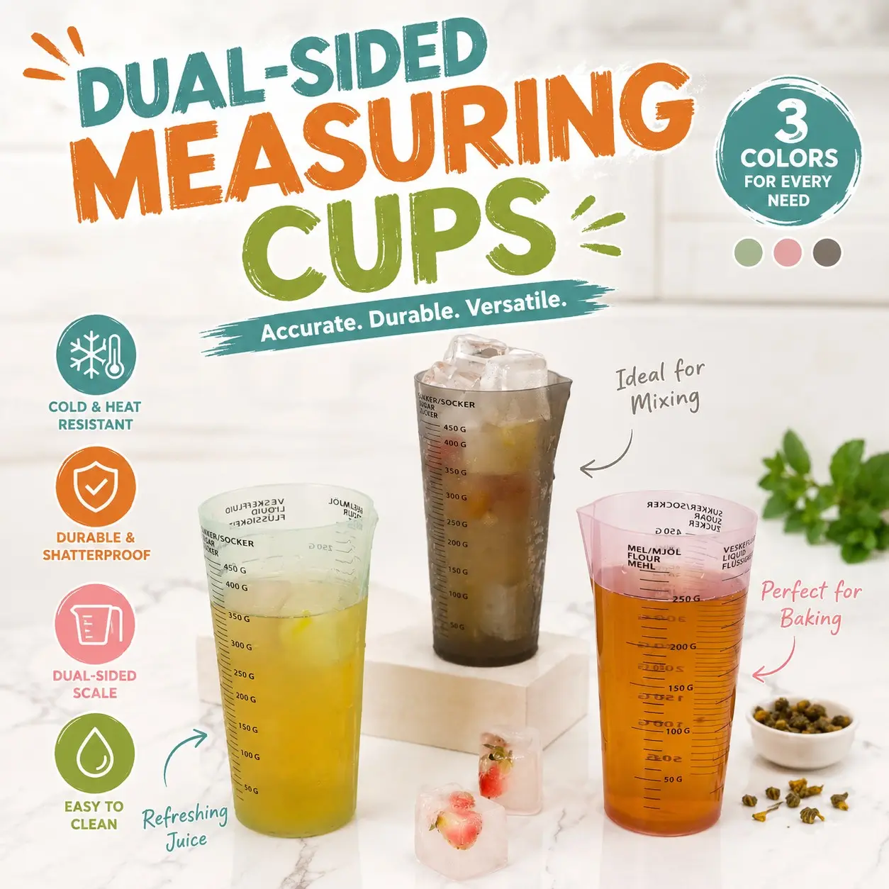 A transparent food-grade PP plastic measuring cup with a V-shaped spout, high aesthetic appeal, and multifunctional liquid measurement capabilities. Suitable for coffee shops, baking, and home cooking. A must-have kitchen tool with durable design