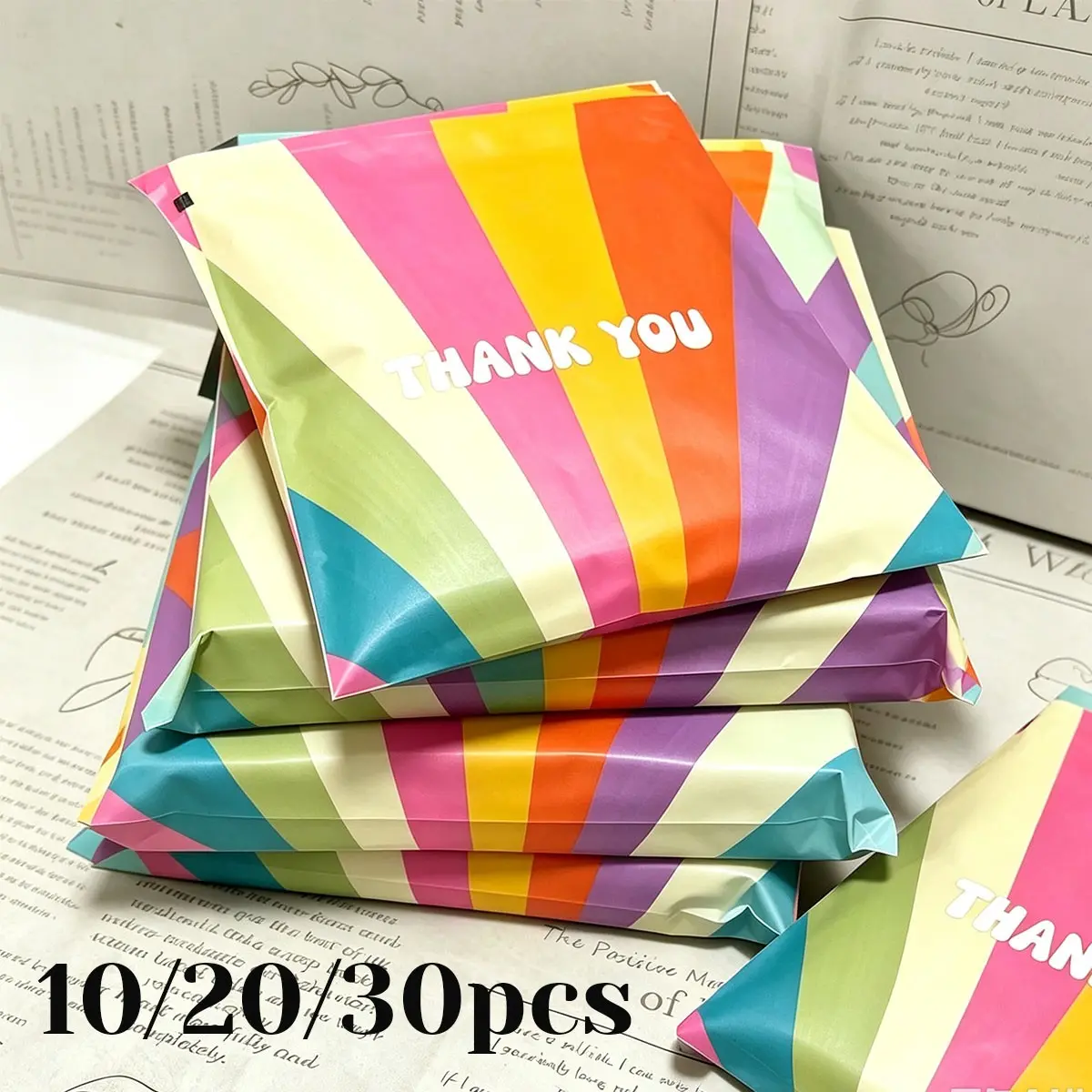 Colorful Printed Shipping Bag with 'thank You' Text, Waterproof Thickened Mailer, Tear-Resistant Envelope for Clothing, Small Business, Wedding Gifts, Party Favors