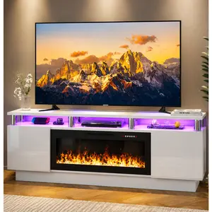 70 Inches Fireplace TV Stand for TVs up to 80 Inches Console with 36'' Electric Fireplace & Remote, Wooden Modern Entertainment Center for Living Room
