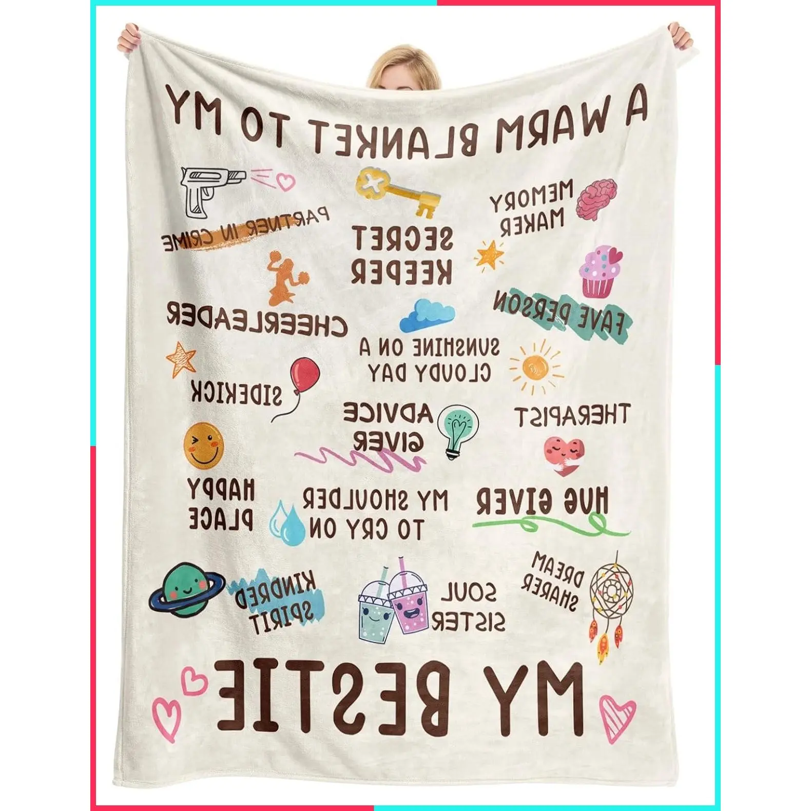 Best Friend Blanket 60"x 50" - White | Birthday, Bestie, BFF, Galentines Day & Christmas Gifts for Women, Friendship Gifts