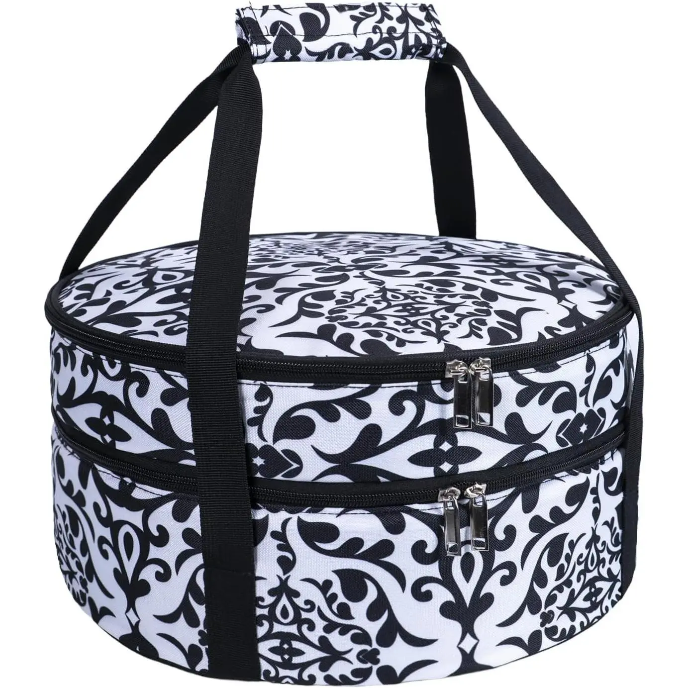 Round Insulated Pie Carrier Bag - Portable Thermal Cake Lunch Food Tote Carrying Case Bag for 9-12 Inch Dishes - Keep Hot/Cold 4+ Hours - Double Decker for Festival Potlucks, Camping or Outdoor Events