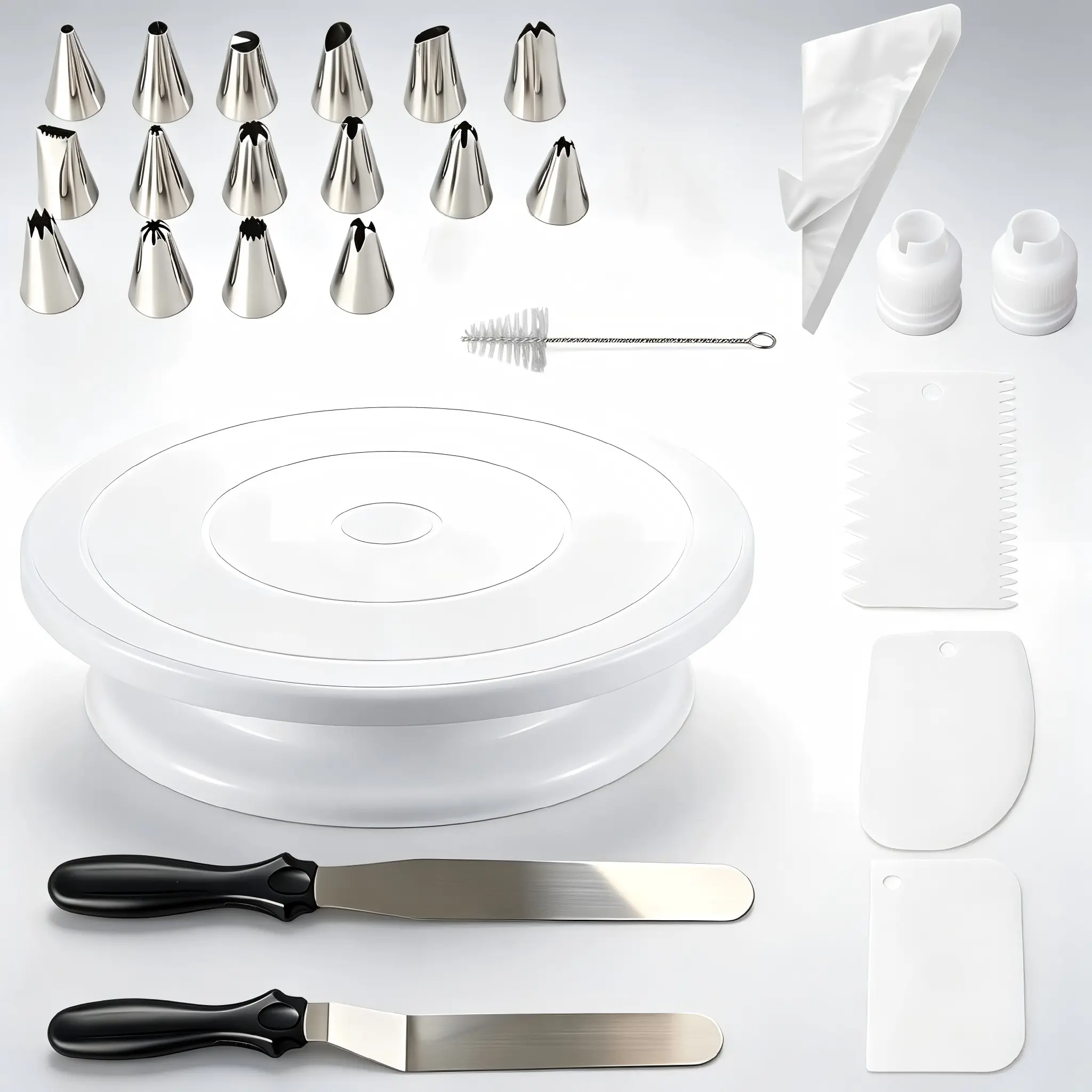 54/55/145PCS Cake Piping & Decorating Set Food Grade Stainless Steel Assorted Nozzles Tips for Home Bakers & Bakery Shops Smooth Edge Easy Clean Durable Professional Pastry Cupcake Baking Tools Supplies