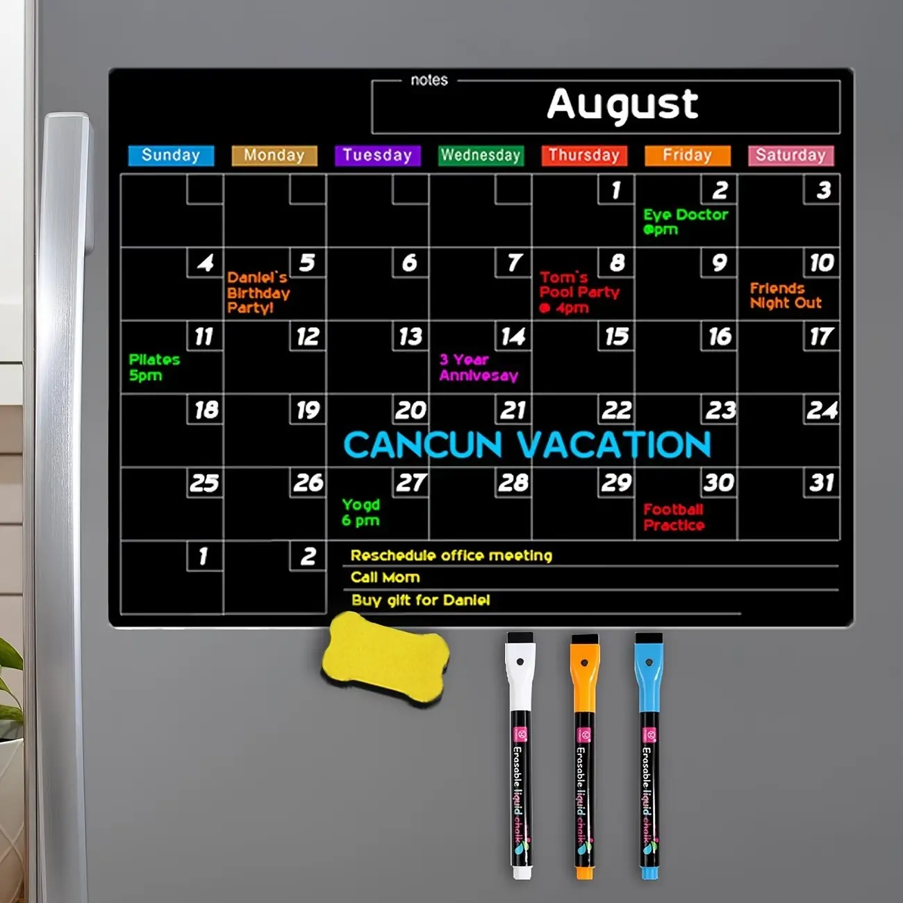Magnetic Whiteboard Calendar for Refrigerator, 17x11.8 Inch Monthly Blackboard Calendar, No Stains, Includes 1/3 Dry Erase Pens, Kitchen Planner, Magnetic Calendar for Fridge