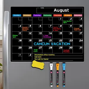 Magnetic Whiteboard Calendar for Refrigerator, 17x11.8 Inch Monthly Blackboard Calendar, No Stains, Includes 1/3 Dry Erase Pens, Kitchen Planner
