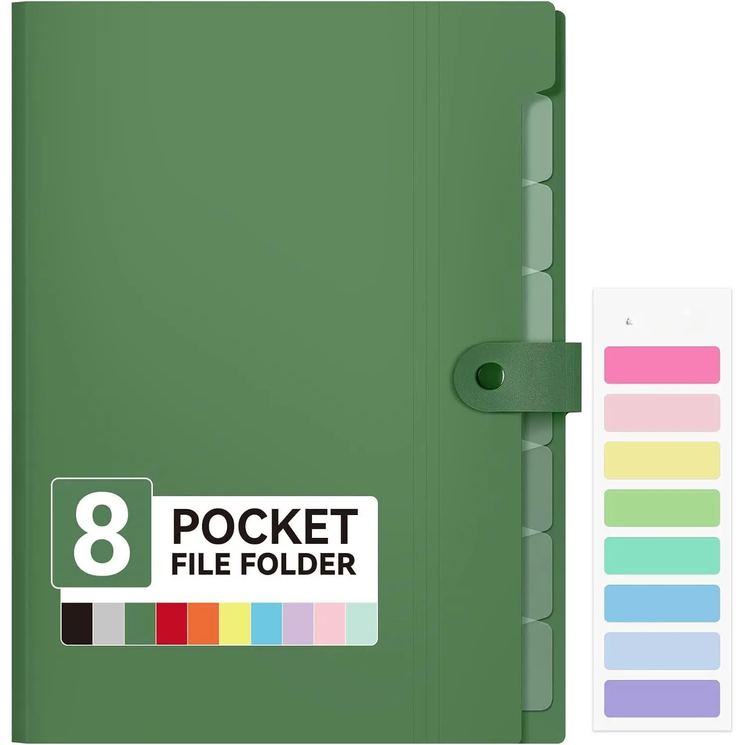 Expanding File Folder 8 Pocket, Accordion File Organizer, Letter | Portable Folders for Documents, Cute Paper Organizer, Filling Products for School Office Supplies, A4 Size, Dark Green