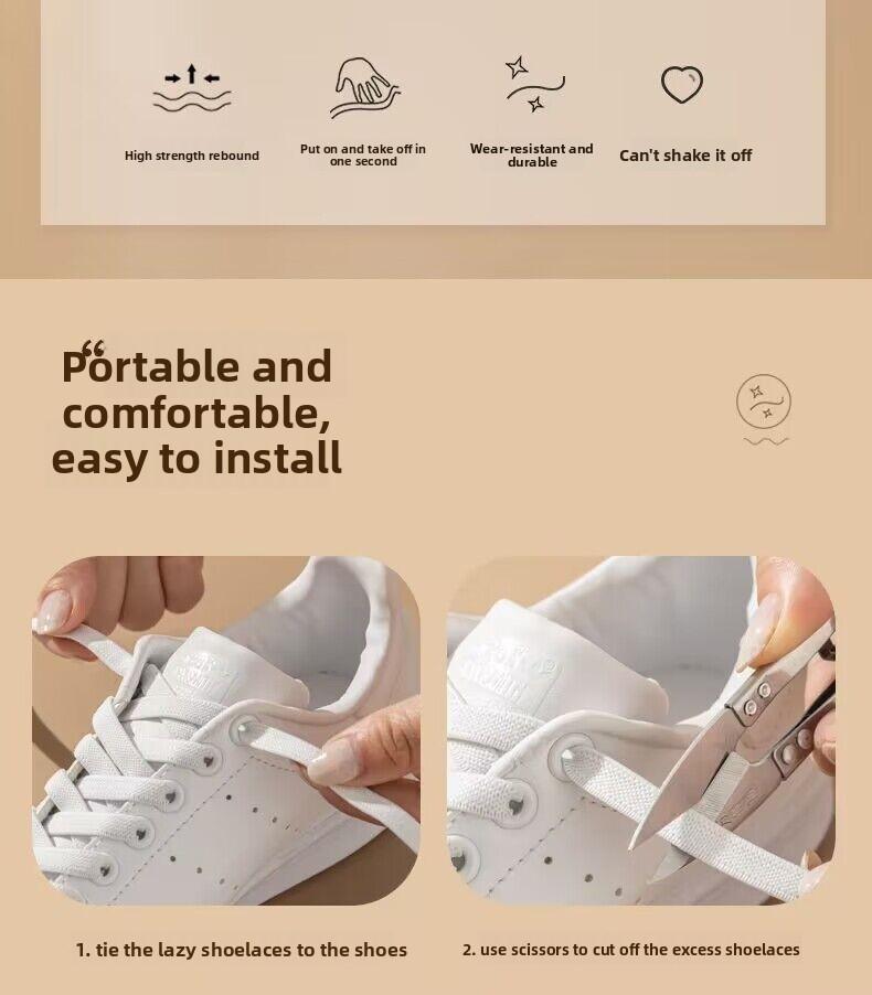 Lazy free buckle shoelaces, white elastic elastic rope, flat sports men's and women's children's free tie fixing artifact