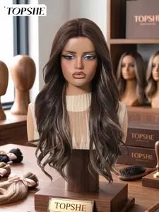 Topshe Medium Part Dyed Lace Front Wig, 22 Inch Wavy Gradient Long Hair, Natural Scalp Fit, Versatile for Daily Use, Travel, Street Style