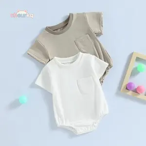 Unisex Baby Bodysuit, Solid Cotton Blend Short Sleeve Romper with Crew Neck for Casual Daily Wear, Summer Outfit, Baby Design Unisex Bodysuits & One-Pieces, Onesie Shape Unisex Bodysuits & One-Pieces