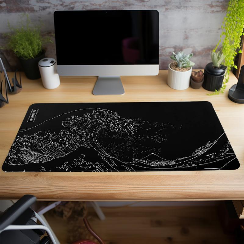 Rectangle Large Mouse Pad, 1 Count Wave Pattern Design Waterproof Mouse Mat with Non-slip Rubber Base, Smooth Desktop Mouse Pad for Home & Office, Gaming Desk Accessory