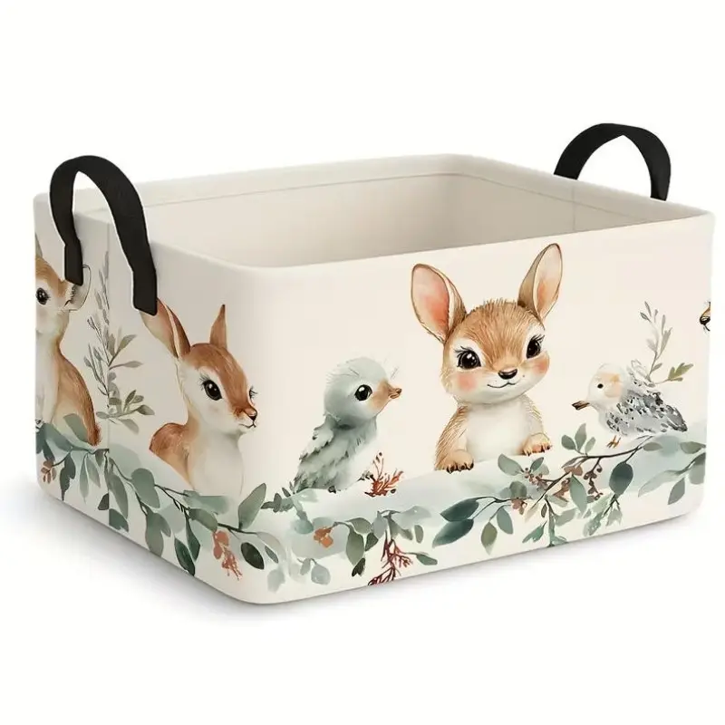 1pc, A Large Foldable Storage Basket with Cute Animal Patterns, This Spacious Open Storage Bin Is a Rectangular Fabric Storage Box with Handles, And It Can Also Serve As a Home Decor Storage Solution