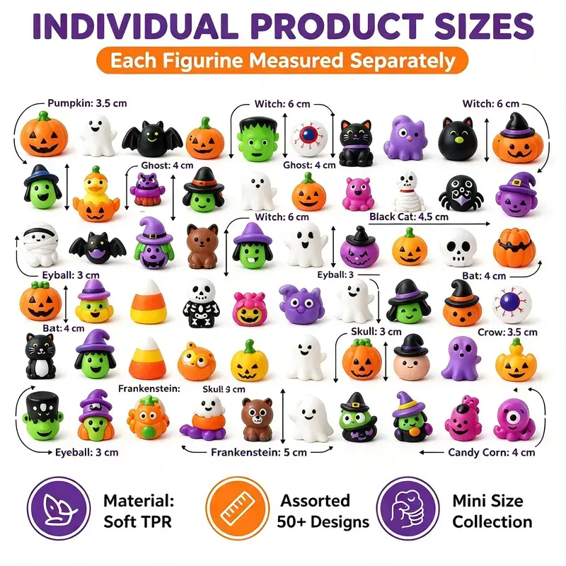 Unisex Mini Halloween Mochi Squishies (30/60/90PCS) - Indoor Recreation Party Favors, Non-Candy Trick-or-Treat Bag Fillers, Classroom Prizes
