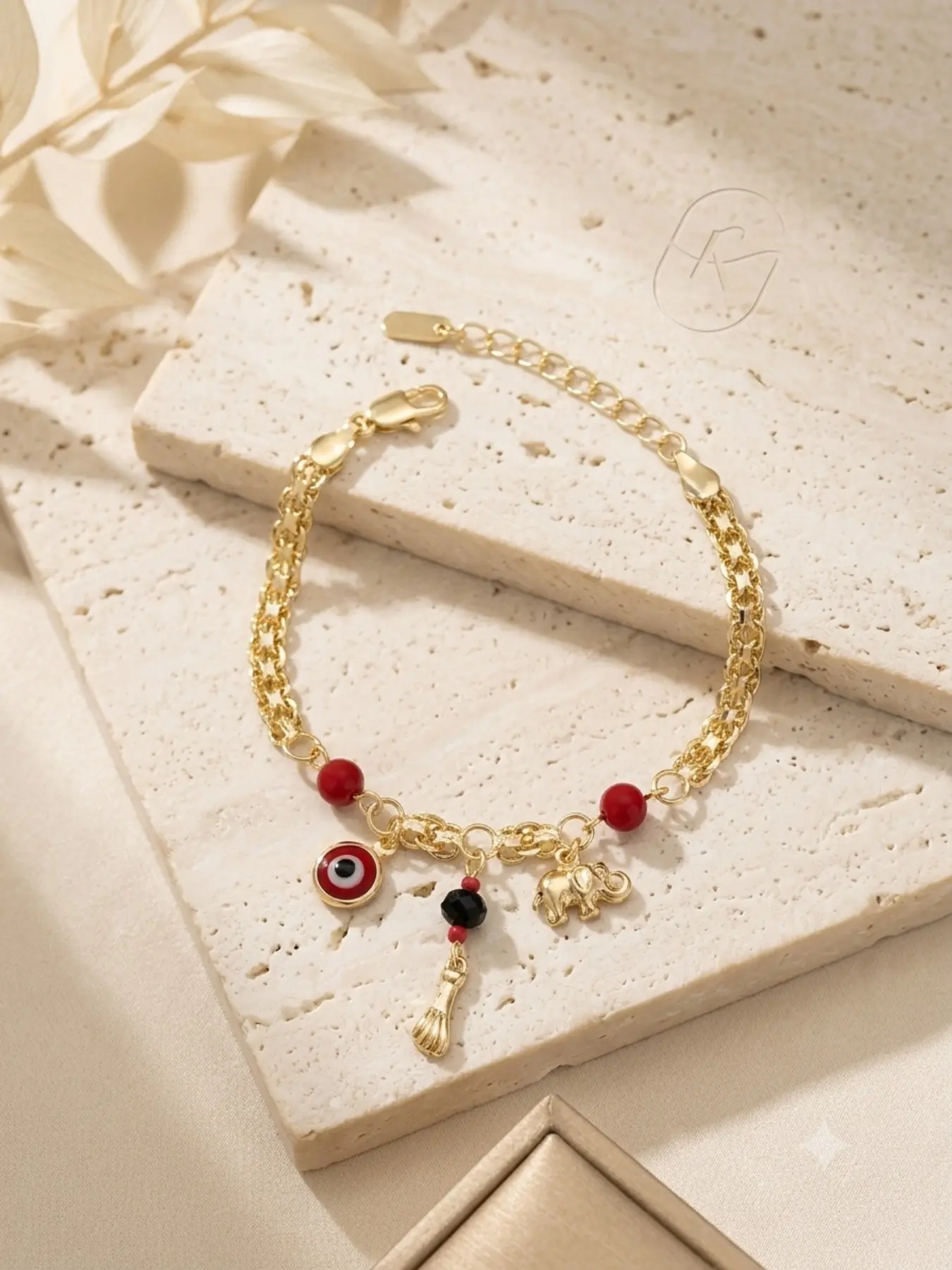 Non-Tarnish Gold Plated Evil Eye Elephant Bracelet for women men, Hypoallergenic,Lucky Protection Jewelry Azabache Gift