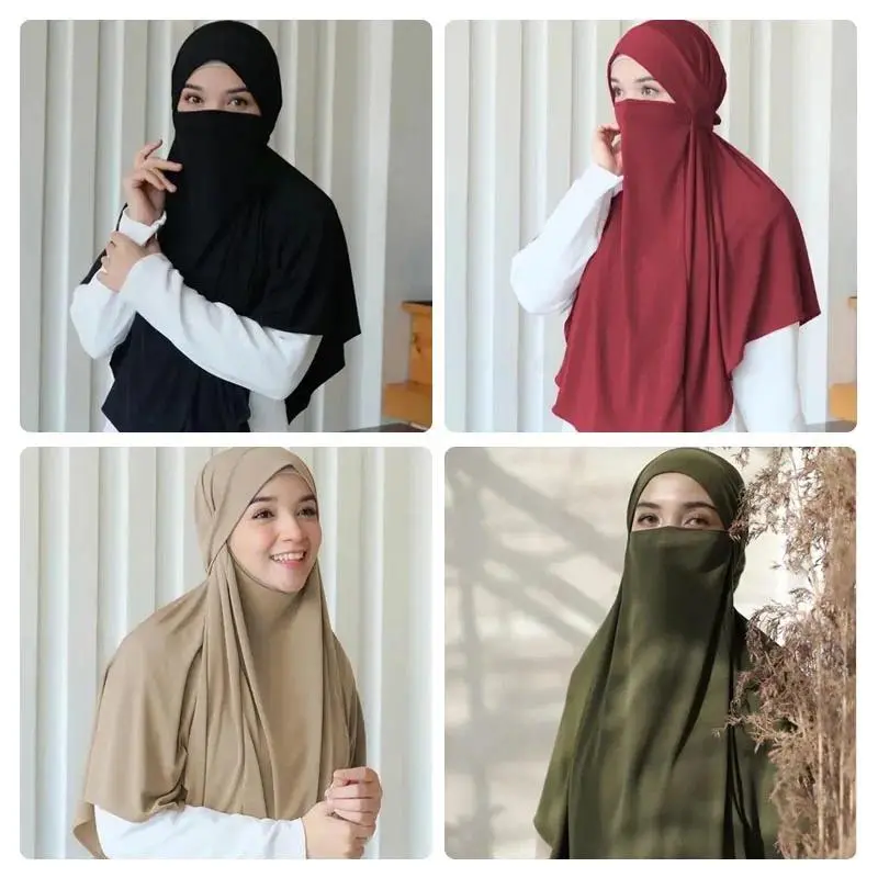 Solid Casual Khimar Hijab for Women, Plain Style Instant Slip-On Scarf, Large Islamic Headwrap