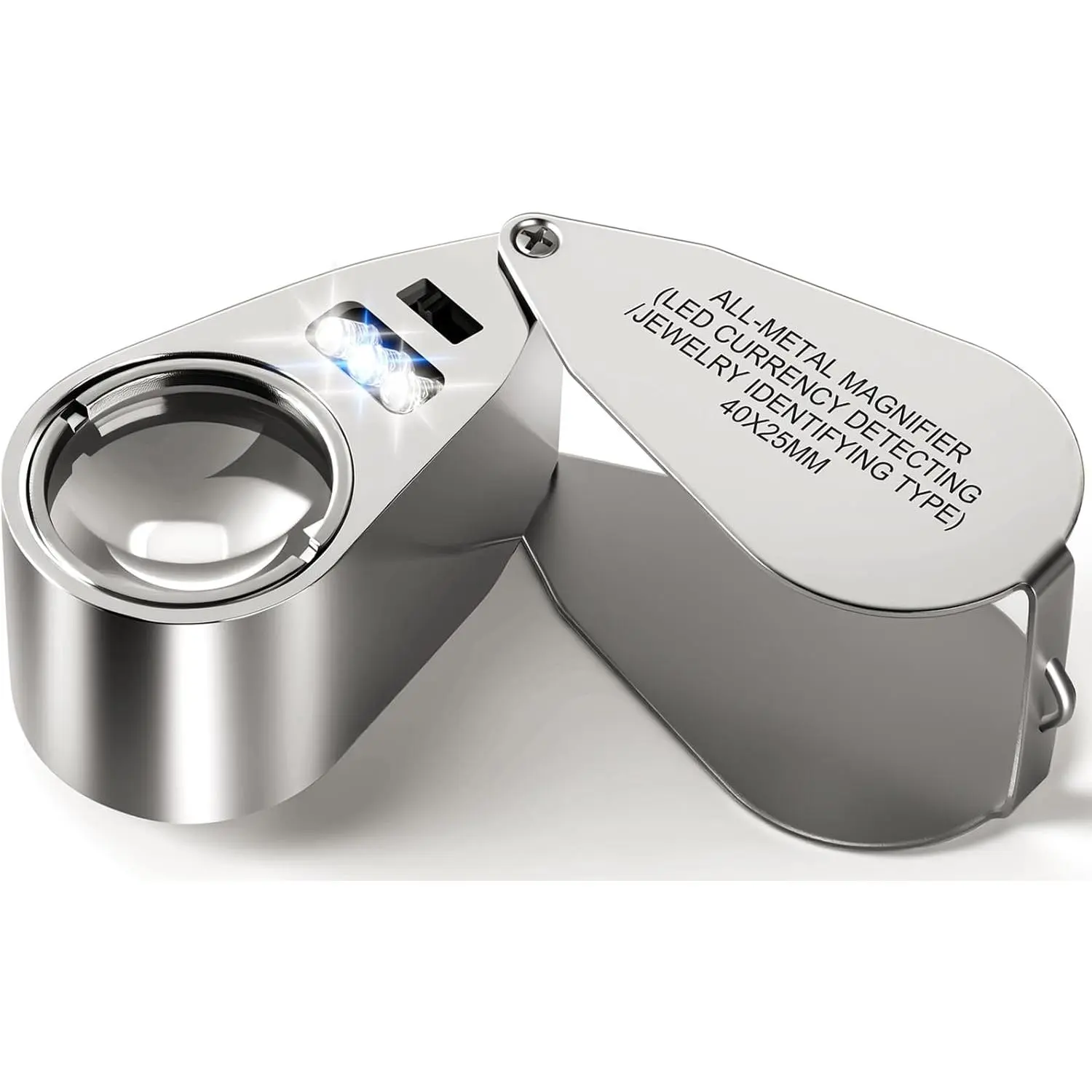 40X Jewelers Loupe Magnifier LED/UV Illuminated Magnifying Glasses |  Loop Pocket Folding Magnifying Glass with Metal Construction for Close Work, Gardening, , , Rock Collecting