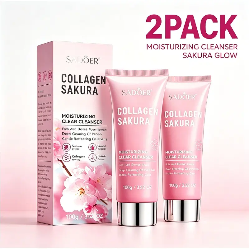 Collagen Sakura Moisturizing Clear Cleanser 2PCS | Deep Clean Remove Makeup Hydrating Facial Wash 100g*2