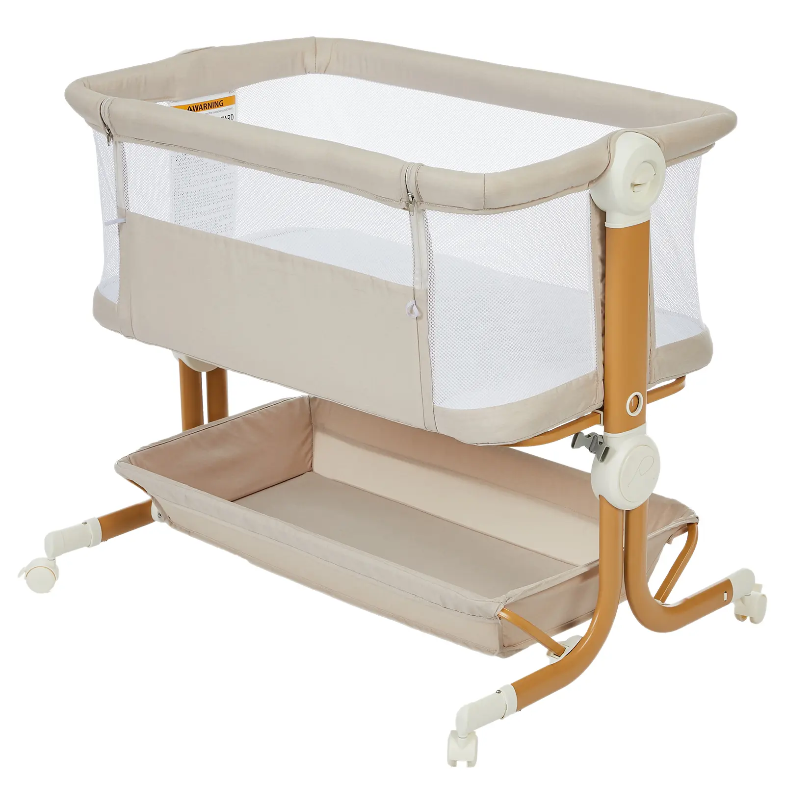 3-in-1 Baby Bassinet Bedside Sleeper with Linen Fabric, Wheels, Large Storage Basket, Cozy Mattress, Full Mesh Sides, 6-Height Adjustability, 1-7° Anti-Reflux Incline, Tool-Free Setup, Easy Folding Portability for Newborns