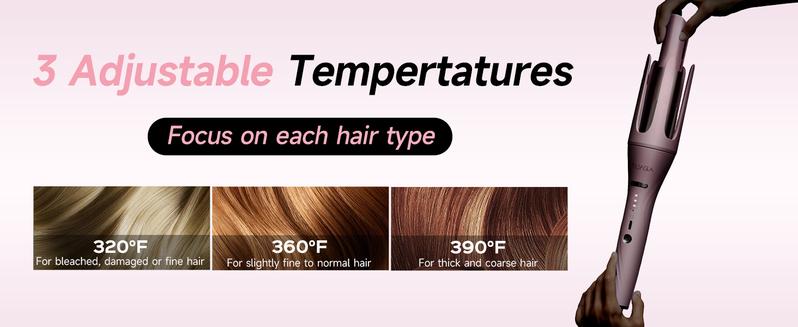 3 in 1 Automatic Curling Iron with 3 Curling Barrels 1" - 1.25" - 1.5" Rotating Iron 3 Temp Settings 10S Fast Heating Anti-Scald Dual Voltage Pink Hair Styling Tool Handle Gift