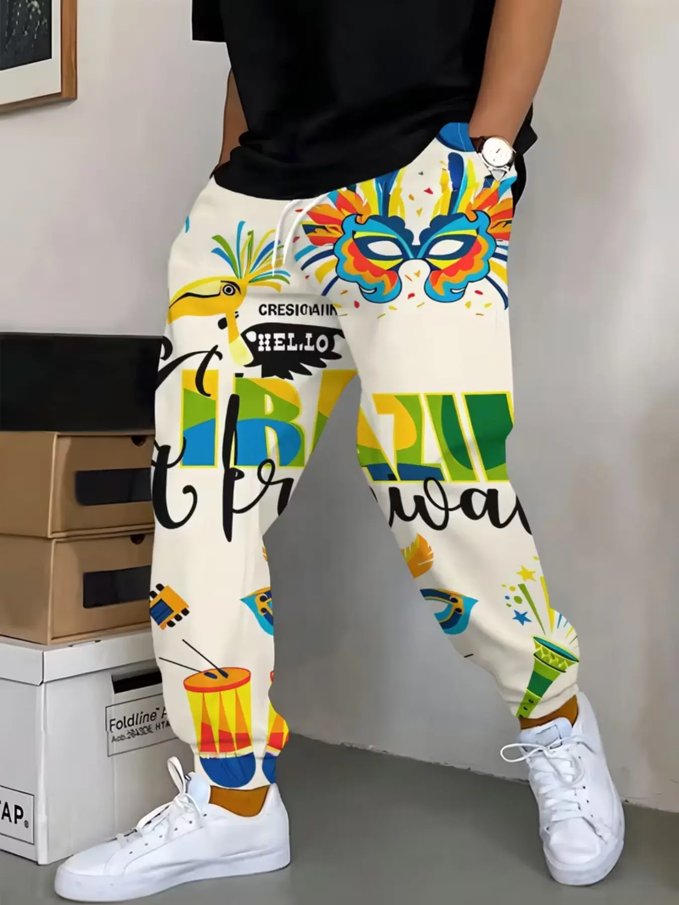 Men's Brazilian Carnival Print Sweatpants, Polyester Comfortable Sports Pants, Fashion Casual Pants, All Seasons