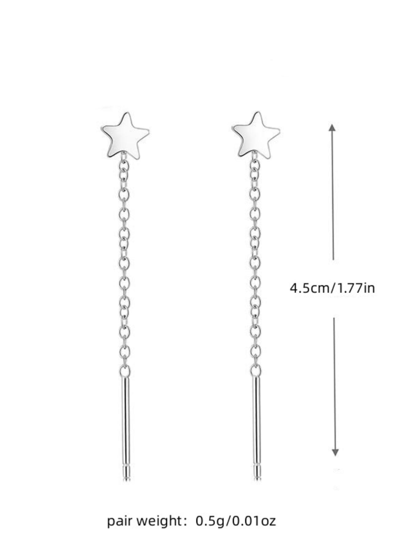999 Sterling Silver Cute Star Design Chain Earrings, Fashionable Dangle Earrings for Women & Girls, Trendy All-match & Exquisite Jewelry for Birthday Gift