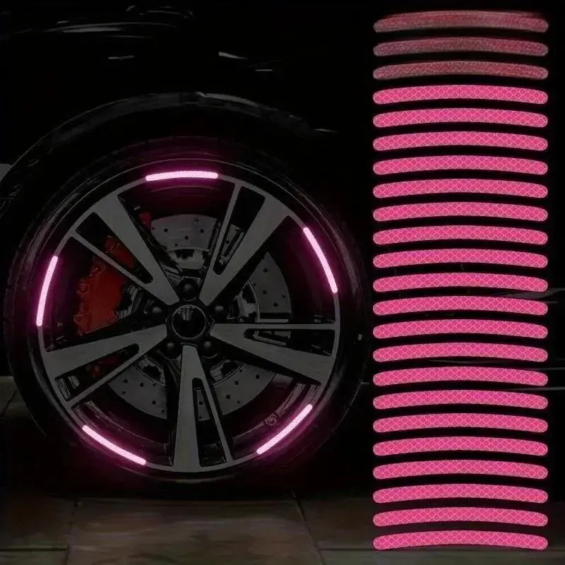 2026 New 30Pcs Pink Luminous Reflective Wheel Hub Stickers, Glowing Tire Rim Decals, Universal Auto Exterior Styling, Eye-Catching Car Decor Accessories, Car Accessories, Accessories For Car
