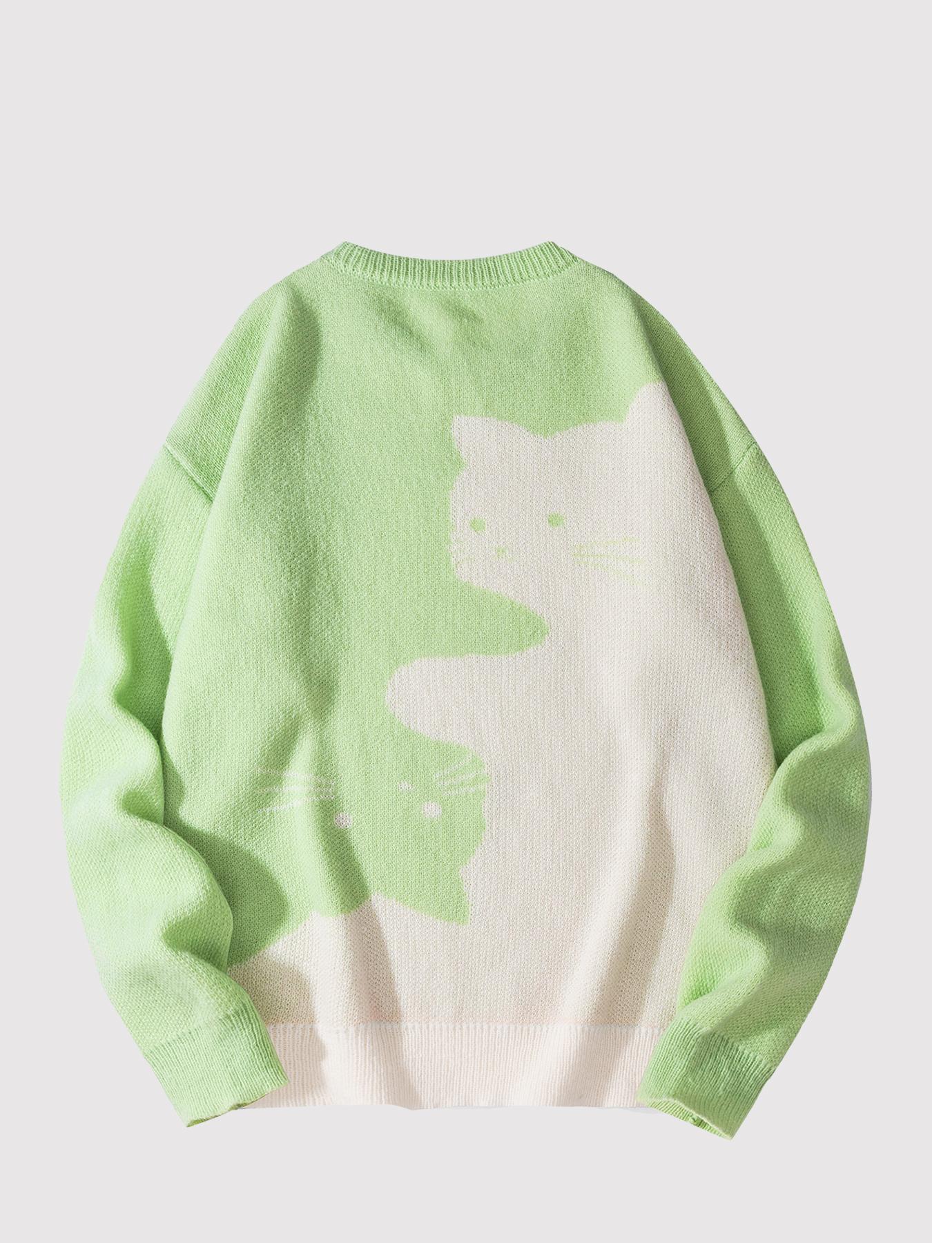 #Springfresh Love Men's / Unisex Cartoon Cat Jacquard Crew Neck Sweater Loose Casual Long-sleeve Knitwear Fashionable Autumn and Winter Knitwear Daily Wear Pullover College Style Versatile Trendy Brand SpringStatements