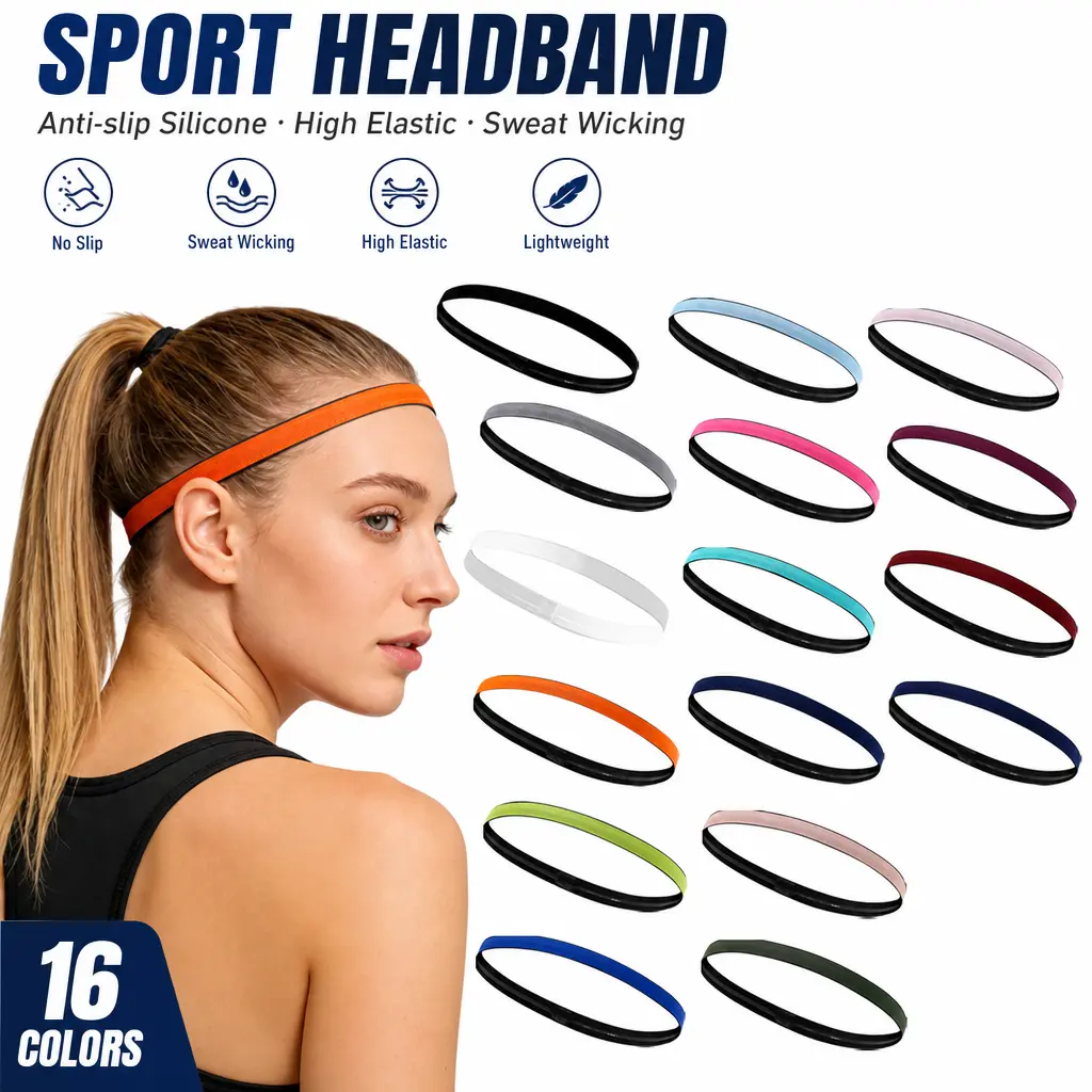Sports Headband, Anti-Slip Silicone & High Elasticity, Sweat-Wicking & Breathable, Thin Running Hair Band for Gym Workout & Marathons