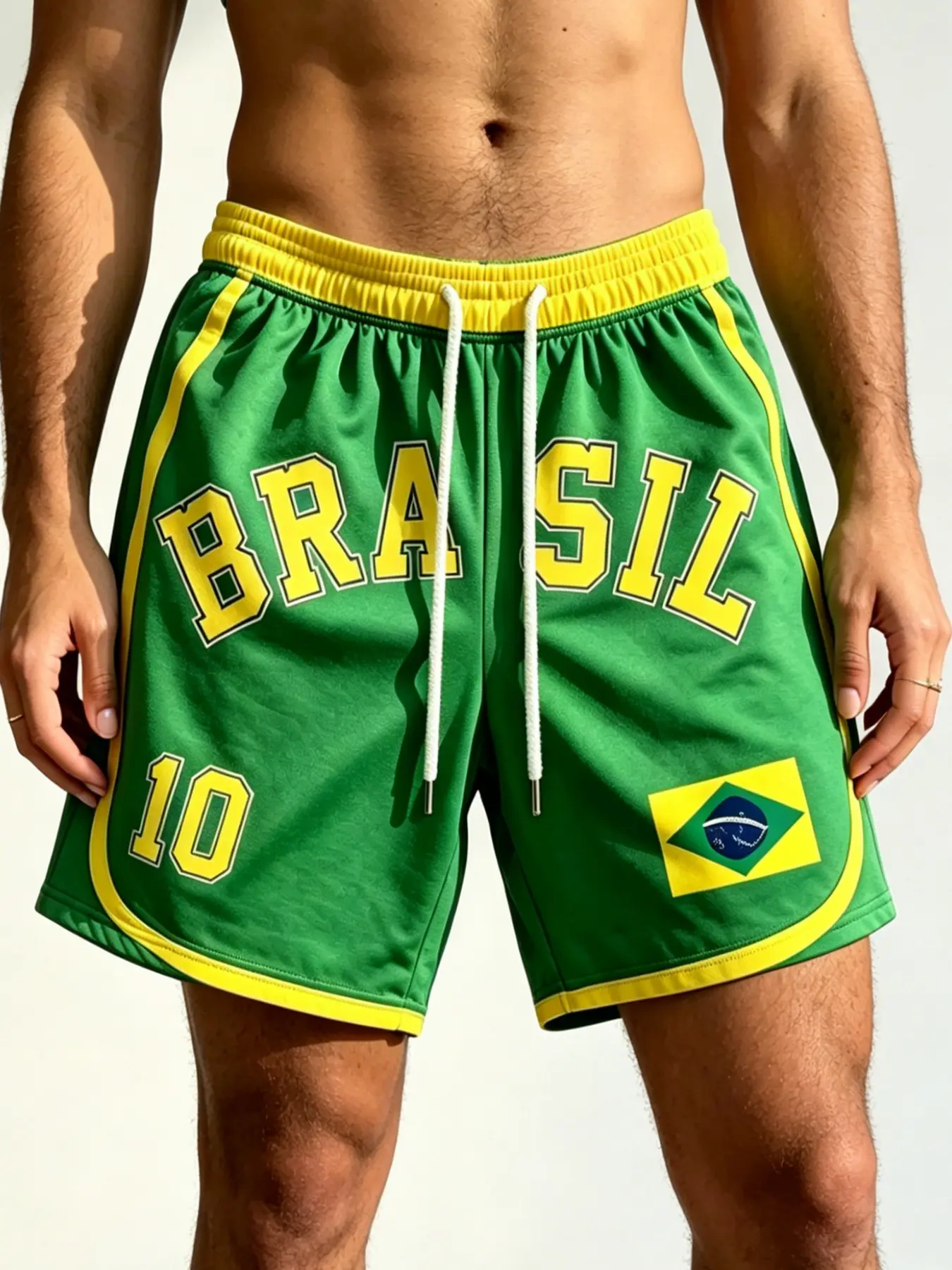 Men's Brazilian Style Gym Sports Shorts, Graphic Fitness Shorts, Loose Fit Streetwear, Flag Print, Quick-Dry Breathable, Casual Fitness Beach Pants, Summer